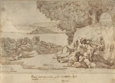 Sömn; skiss till målningen, nu i museet i Lille av Pierre Puvis de Chavannes