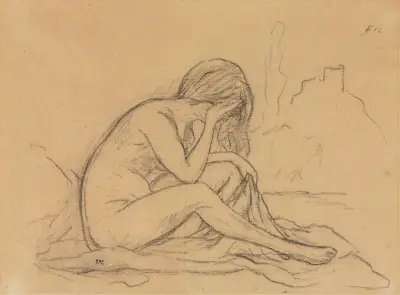 Study of a Female Nude (possibly for an unrealized allegorical painting) (recto) av Pierre Puvis de Chavannes