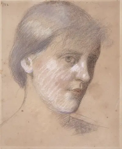 Kvinnohuvud i trefjärdedelsprofil mot höger av Pierre Puvis de Chavannes