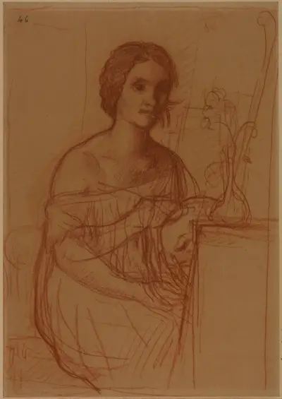 Sittande kvinna som målar en vas av Pierre Puvis de Chavannes