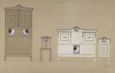 Furniture Designs; Wardrobe, Chair, Bureau and Washstand av Georges de Feure