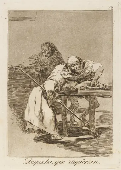 Despacha, que dispiértan. (Be quick, they are waking up.) av Francisco de Goya