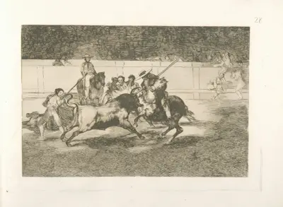 El esforzado Rendon picando un toro, de cuya suerte murió en la plaza de Madrid av Francisco de Goya