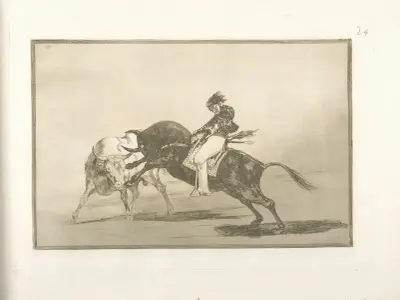 El mismo Ceballos montado sobre otro toro quiebra rejones en la plaza de Madrid av Francisco de Goya