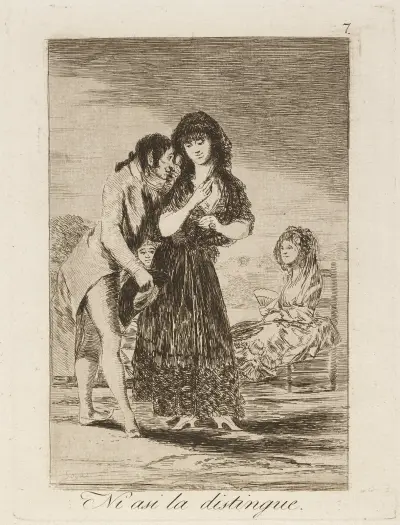 Ni asi la distingue. (Even thus he cannot make her out.) av Francisco de Goya