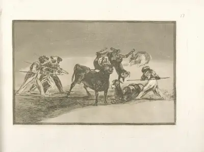 Palenque de los moros hecho con burros para defenderse del toro embolado av Francisco de Goya