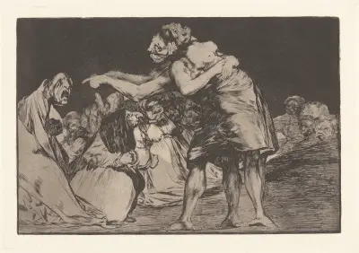 She Who Is Ill Wed Never Misses a Chance to Say So [Disorderly Folly] (La Que Mal Marida Nunca le Falta Que Diga [Disparate Disordenado] [Disparate Matrimonial]) av Francisco de Goya