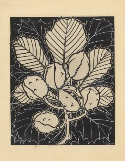 Chestnut leaf with fruits von Julie de Graag