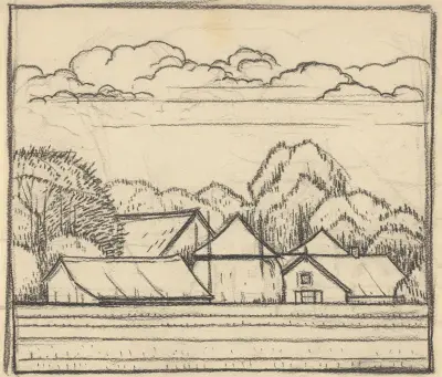 Landscape with farm av Julie de Graag