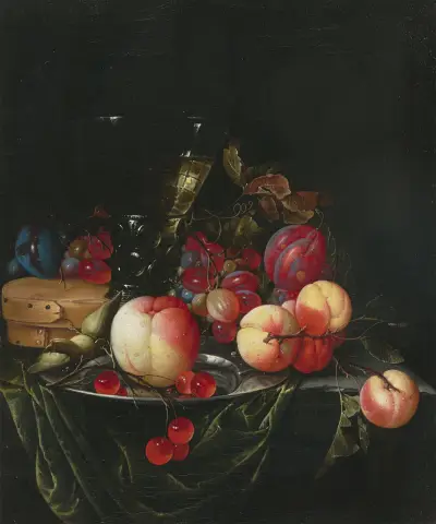 Still life with pears, grapes and plums av Cornelis de Heem