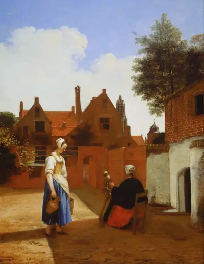 Courtyard in Delft at Evening- a Woman Spinning av Pieter De Hooch