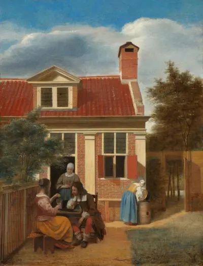 Figures in a Courtyard behind a House av Pieter De Hooch