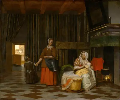 Frau und Kind mit Dienstmagd von Pieter De Hooch