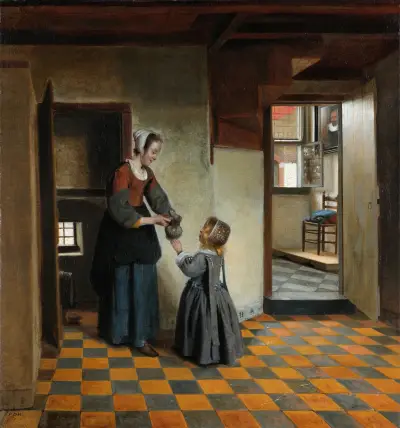 Woman with a Child in a Pantry av Pieter De Hooch