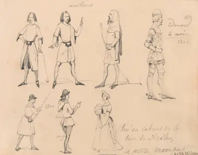 Bågskyttar, en kvinna och Edward, prins av Wales, den svarte prinsen av Nicaise De Keyser