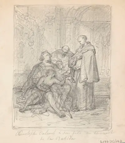 Christofer Columbus och hans sjuke son i klostret La Rabida av Nicaise De Keyser