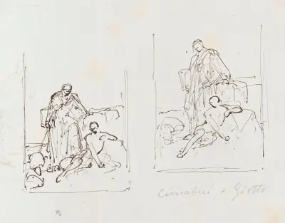 Ciambue and two Studies for ‘Giotto Di Bondone Draws his Sheep in the Sand’ av Nicaise De Keyser