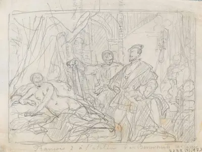 Frans I av Frankrike besöker Benvenuto Cellinis ateljé av Nicaise De Keyser