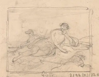 Giotto di Bondone ritar sina får i sanden av Nicaise De Keyser