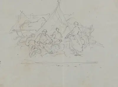 Gruppszene bei einem Zelt von Nicaise De Keyser