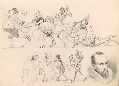 Huvud av en man och karikatyrer av Nicaise De Keyser