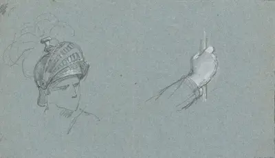 Huvud av en man med hjälm och hand av Nicaise De Keyser