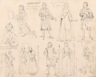 Historical Figures around the Battle of the Golden Spurs such as Louis of France, his Wife Margaret and his Son Philip, Joan of Navarre, Jacques de Chatillon and Others av Nicaise De Keyser