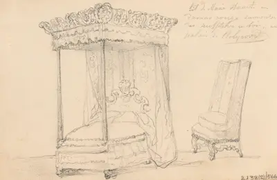 Maria Stuarts Bett im Holyrood Palace in Edinburgh von Nicaise De Keyser