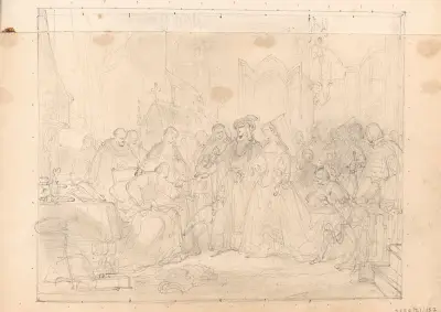 Maximilian I, tysk-romersk kejsare och Maria av Burgund besöker målaren Hans Memling på sjukhuset i Brygge av Nicaise De Keyser