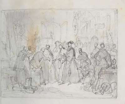 Maximilian I, tysk-romersk kejsare, och Maria av Burgund besöker målaren Hans Memling på sjukhuset i Brygge av Nicaise De Keyser