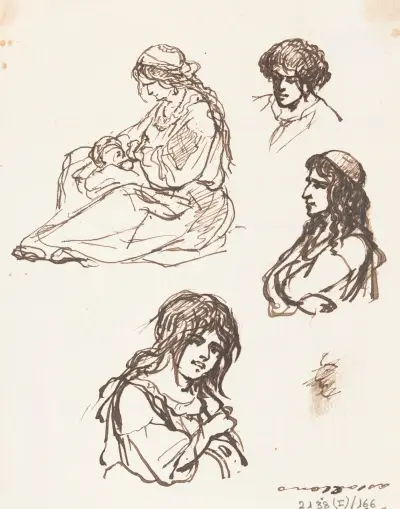 Mor och barn med tre byster av Nicaise De Keyser