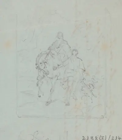 Ryttare till häst och figur som leder hästen av Nicaise De Keyser