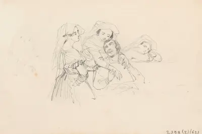 Scen med en man och tre kvinnor av Nicaise De Keyser