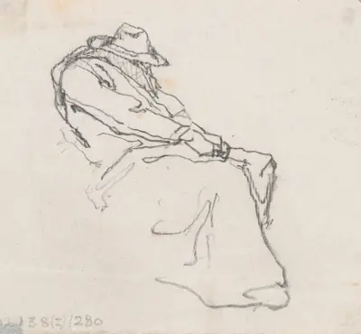 Sittande hukad man av Nicaise De Keyser