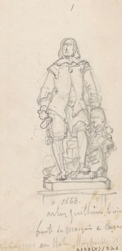 Statue of the Sculptor Artus Quellinus I with the Bust of the Marquis of Caracena av Nicaise De Keyser