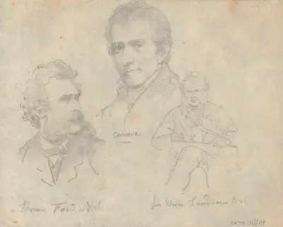 The Artists Thomas Faed, Antonio Canova en Edwin Henry Landseer av Nicaise De Keyser