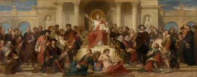 Staden Antwerpen, gotik och renässans, omgiven av konstnärer av Nicaise De Keyser