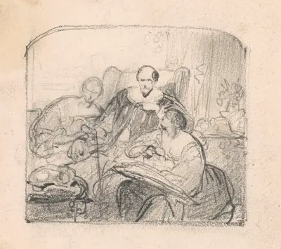 Skalden John Milton dikterar Paradise Lost för sina döttrar av Nicaise De Keyser