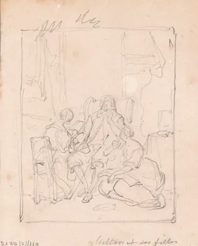 The Poet John Milton Dictates Paradise Lost to his Daughters av Nicaise De Keyser