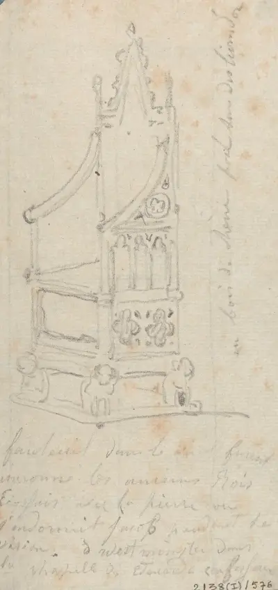 The Throne on which the Scottish Kings were Crowned, in the Chapel of St Edward the Confessor at Westminster Abbey av Nicaise De Keyser