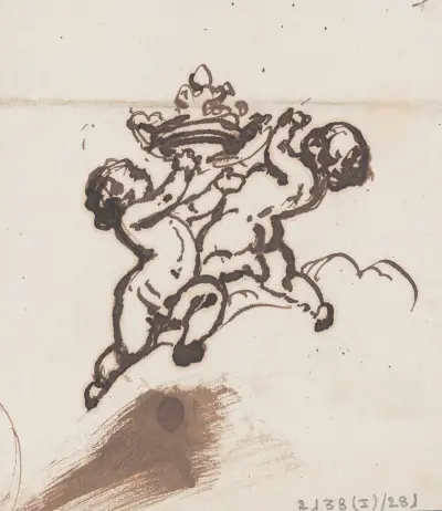 Zwei Putten mit einer Krone von Nicaise De Keyser
