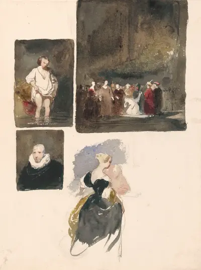 Woman Bathing in the River, Christ and the Adulteress, Cornelis van der Geest and Woman Seen from the Back av Nicaise De Keyser