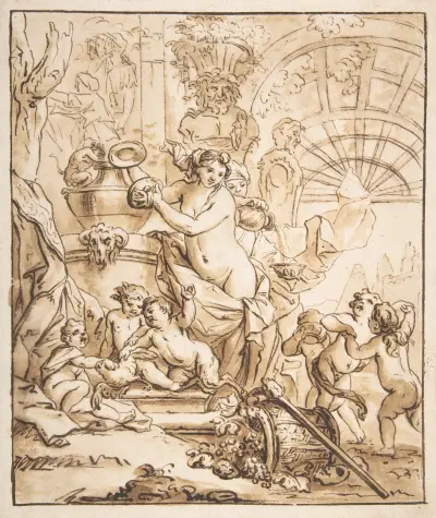 Bacchanalian Scene with Nymphs and Putti av Gerard de Lairesse