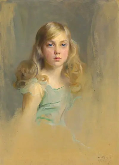 Portrait of the Hon. Esmée Mary Gabrielle Harmsworth, later Countess Cromer, aged nine av Philip Alexius de László