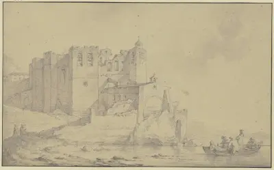Blick auf ein altes Schloss an der Rhône av Philip James de Loutherbourg