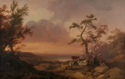 Pejzaż z bydłem i chłopem, Philip James de Loutherbourg