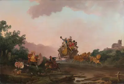 Veselí cestující v dostavníku, Philip James de Loutherbourg