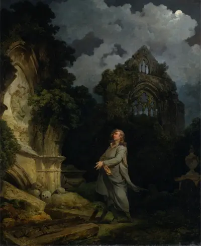 Visitor to a Moonlit Churchyard av Philip James de Loutherbourg