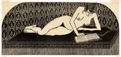 Lezen (Liggend naakt, een boek lezend) av Samuel Jessurun de Mesquita