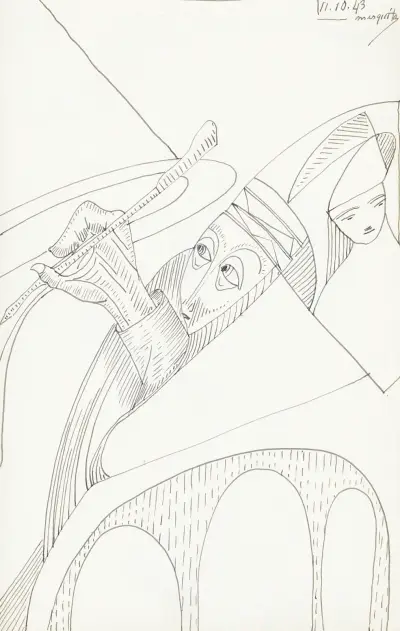 Man met een pen in de hand en een figuur met een hoed av Samuel Jessurun de Mesquita